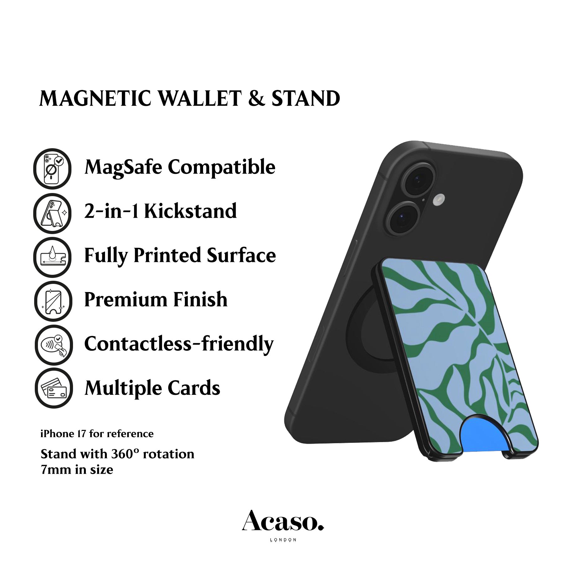 Abstract Blue Leafy Magnetic Phone Wallet
