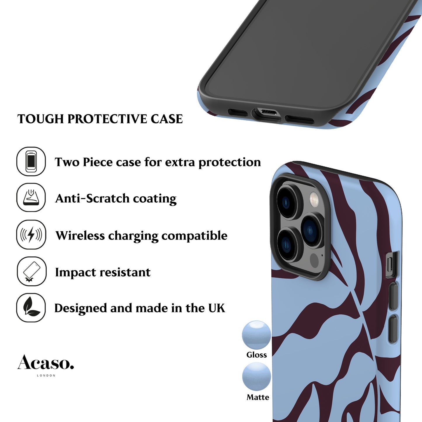Blue Plum Abstract Leaf Phone Case