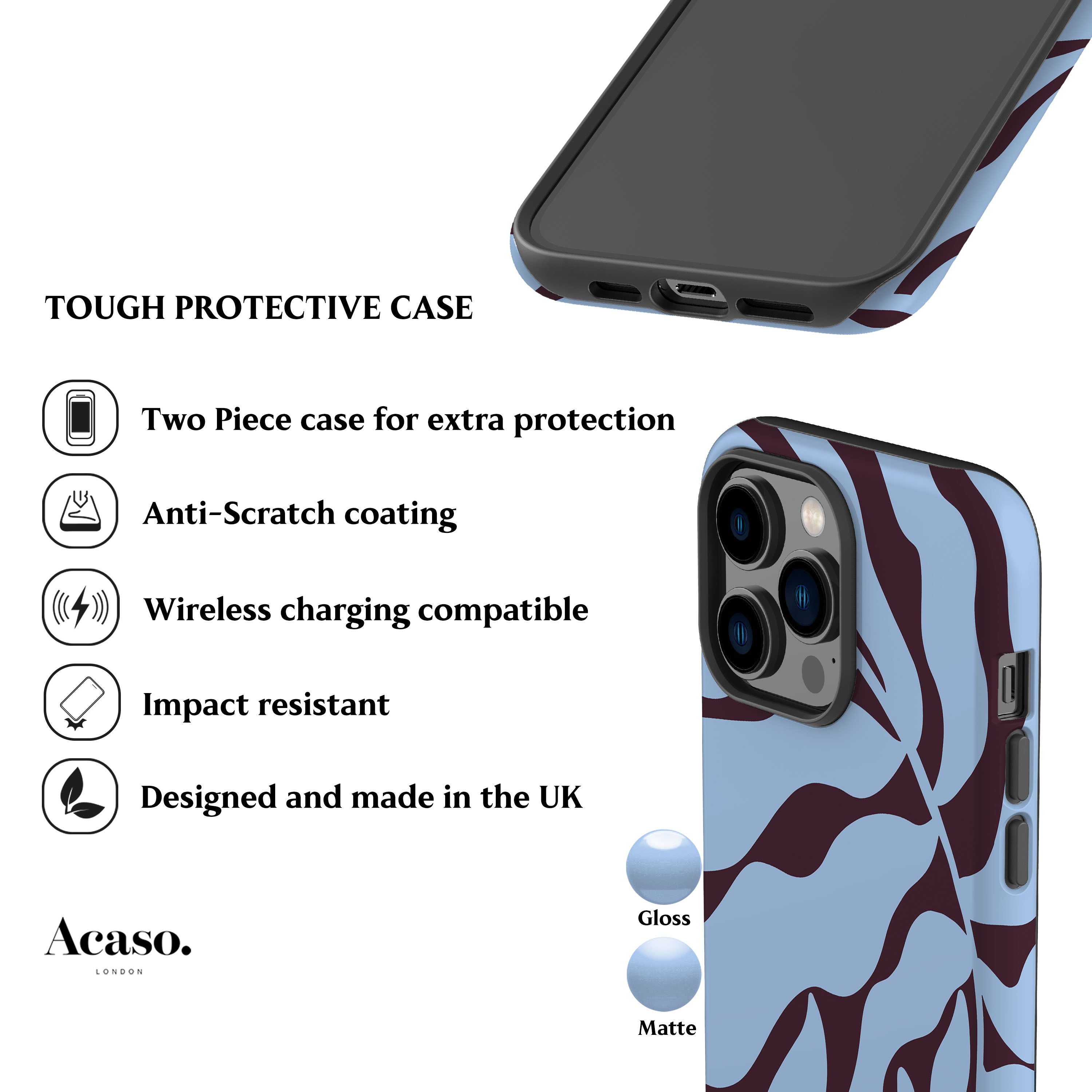 Blue Plum Abstract Leaf Phone Case