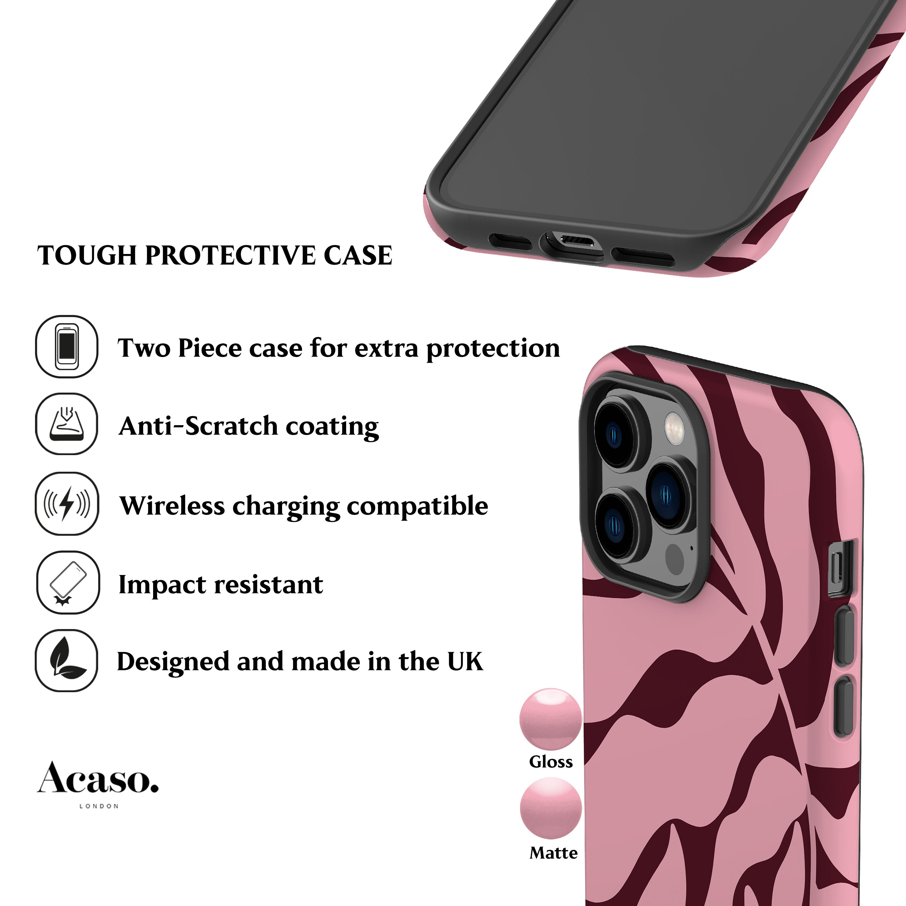 Abstract Pink Maroon Leaf Phone Case