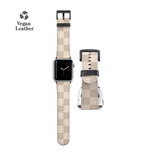 LONG CHECKERED Cream Apple Watch Strap