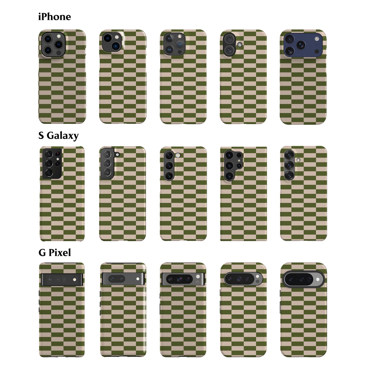 Long Checkered Olive Phone Case