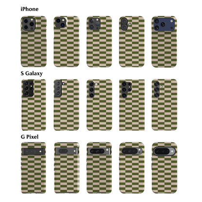 Long Checkered Olive Phone Case