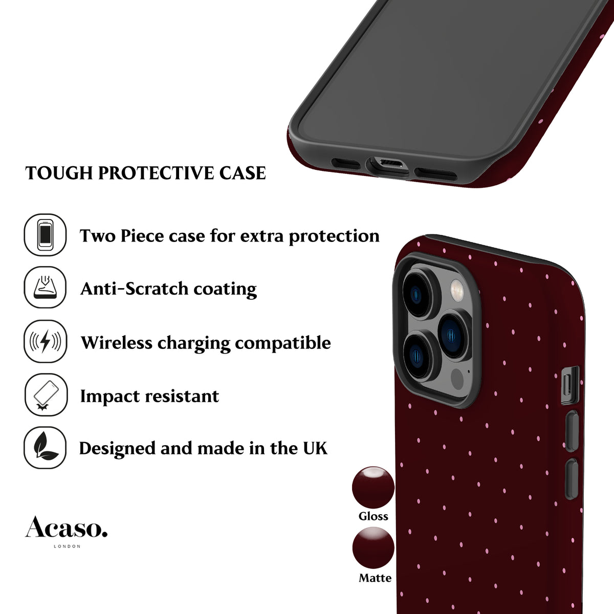 Maroon Mini Polka Dots Phone Case