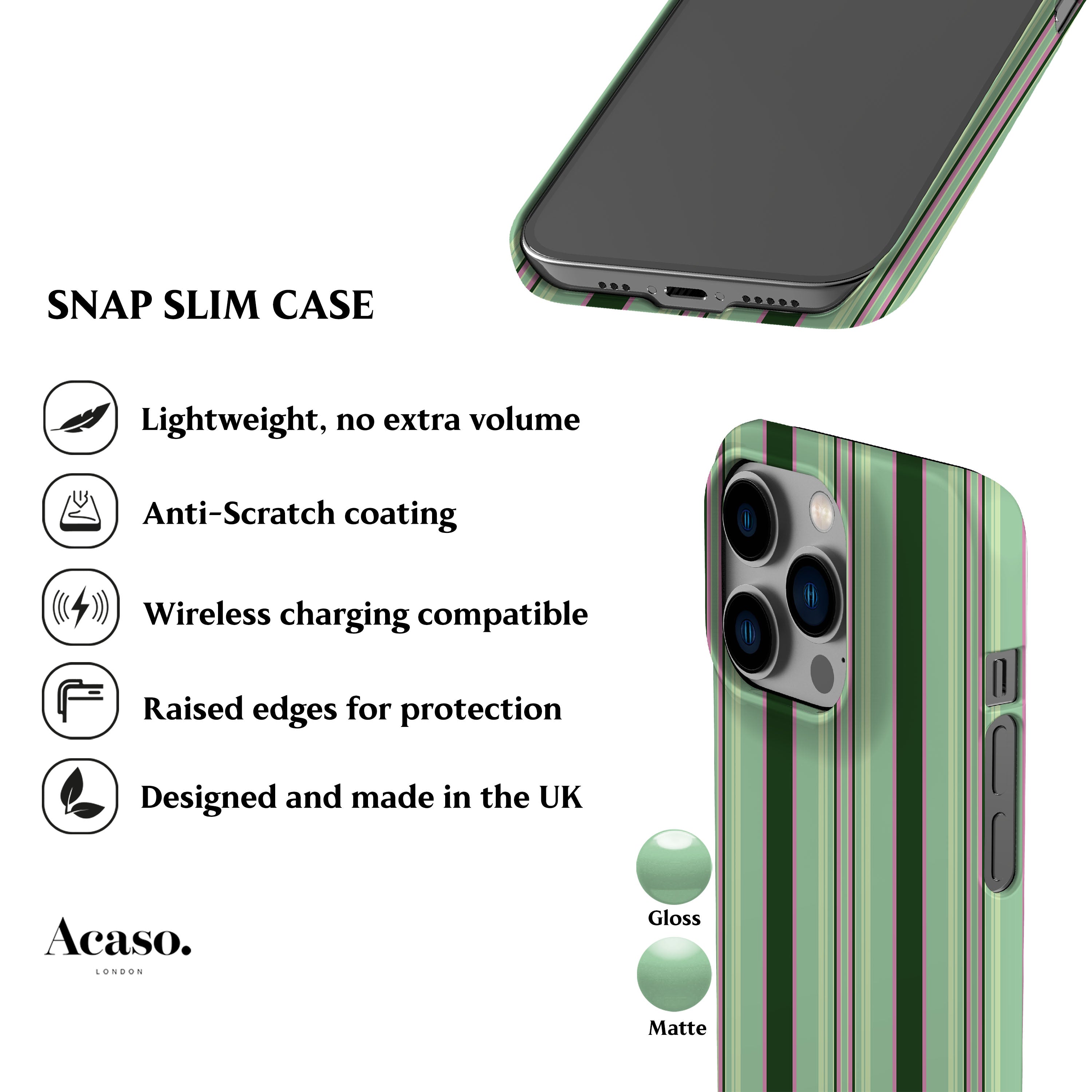 Matcha Berry Striped Phone Case