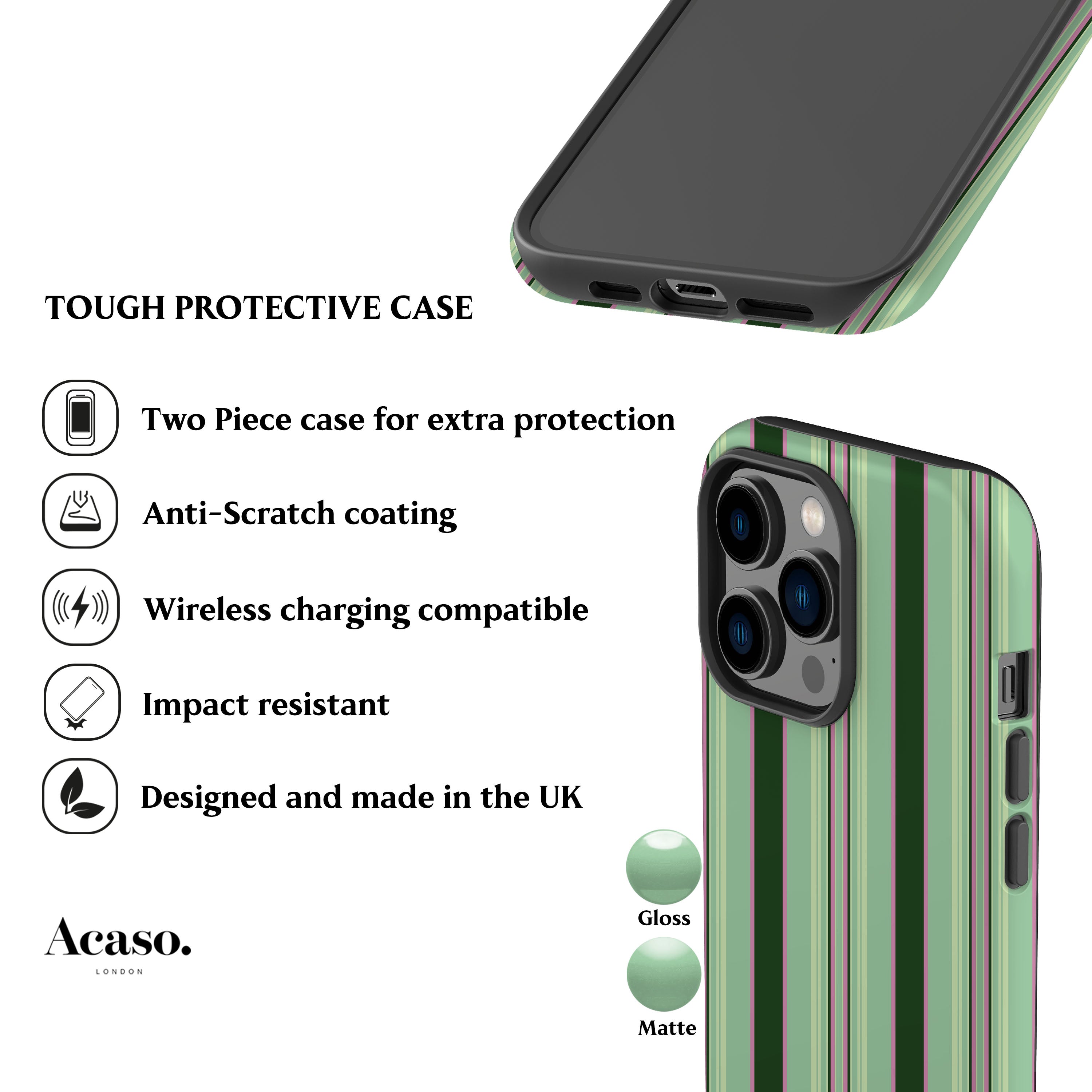 Matcha Berry Striped Phone Case