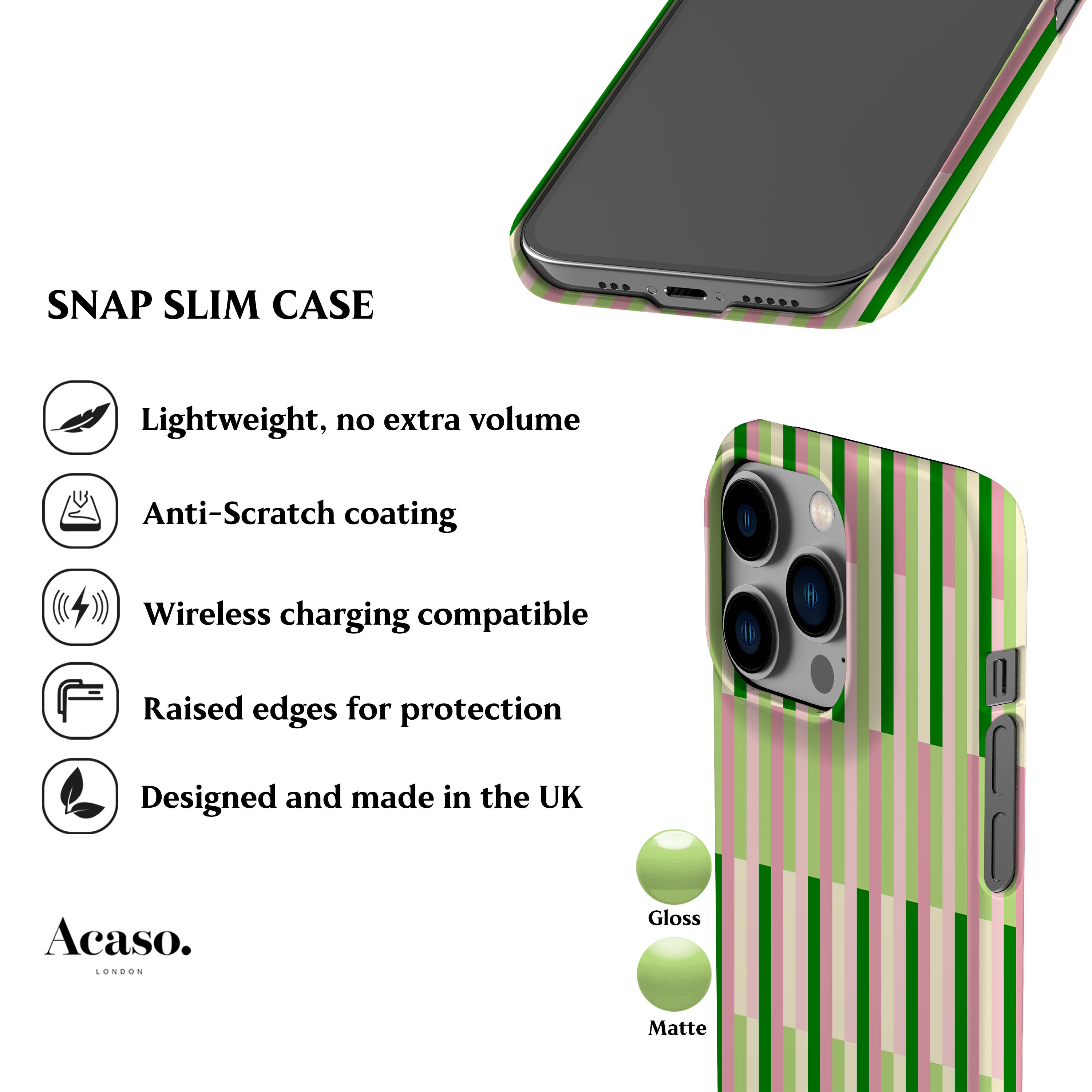 Matcha Check Striped Phone Case