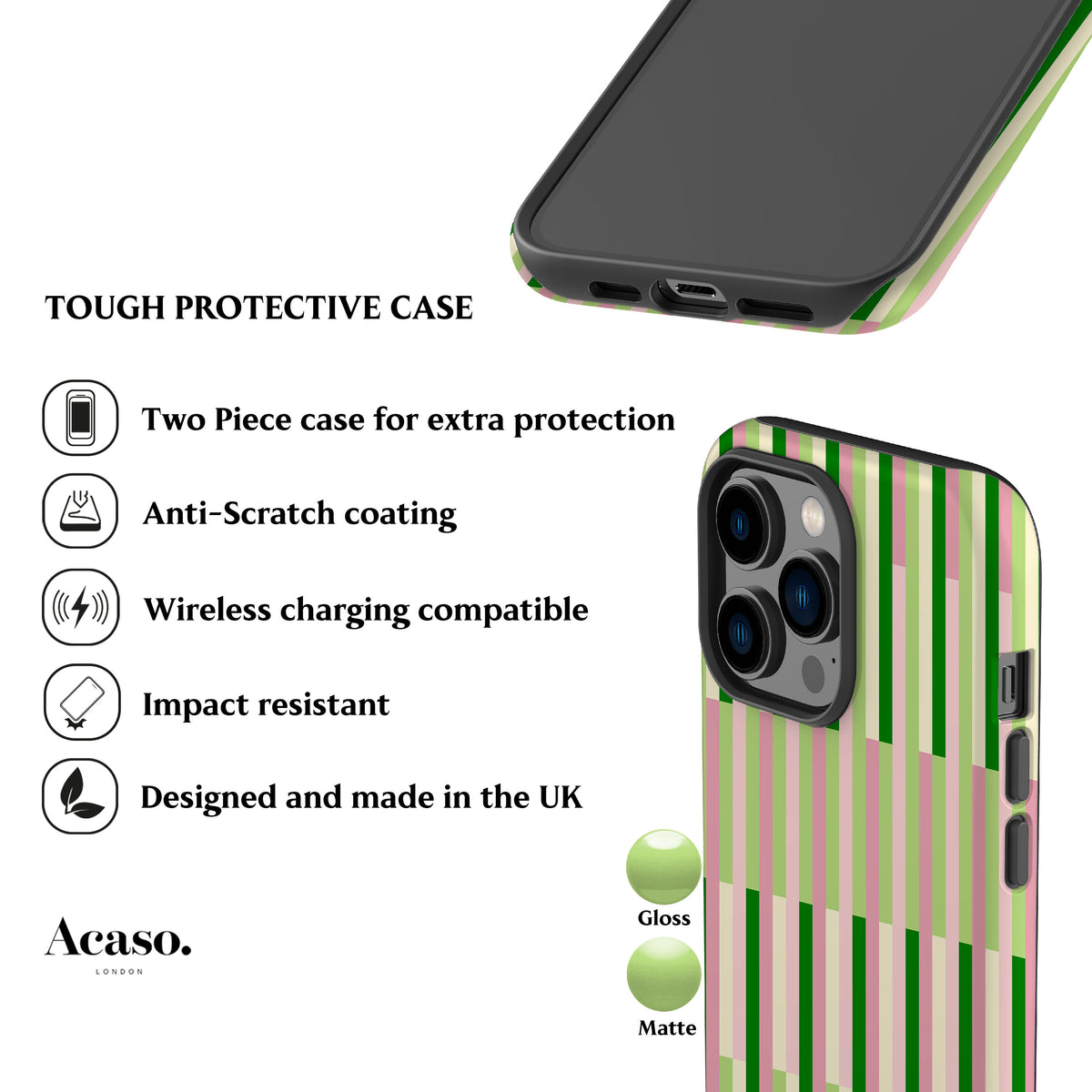 Matcha Check Striped Phone Case