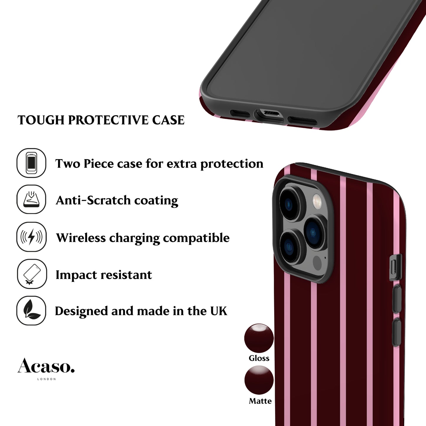 Minimal Maroon Striped Phone Case