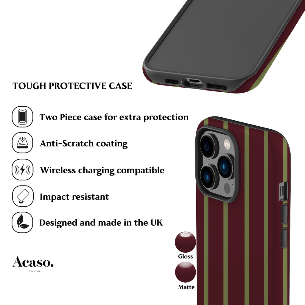 Minimal Moss Maroon Stripes Phone Case