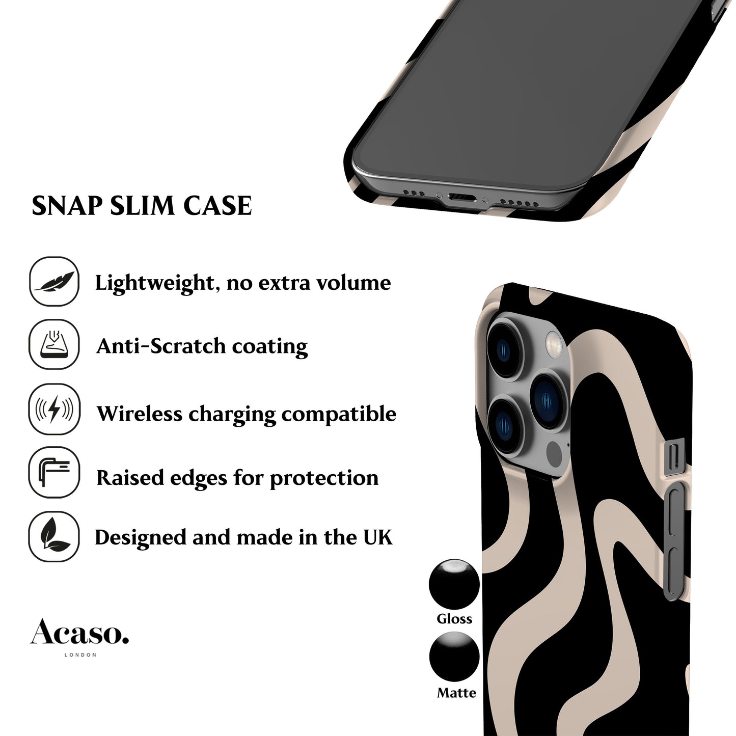 Minimal Wave Black Phone Case