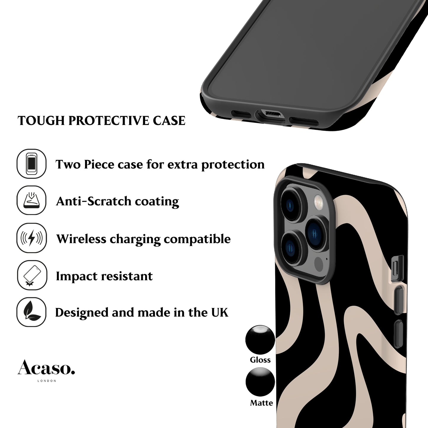 Minimal Wave Black Phone Case