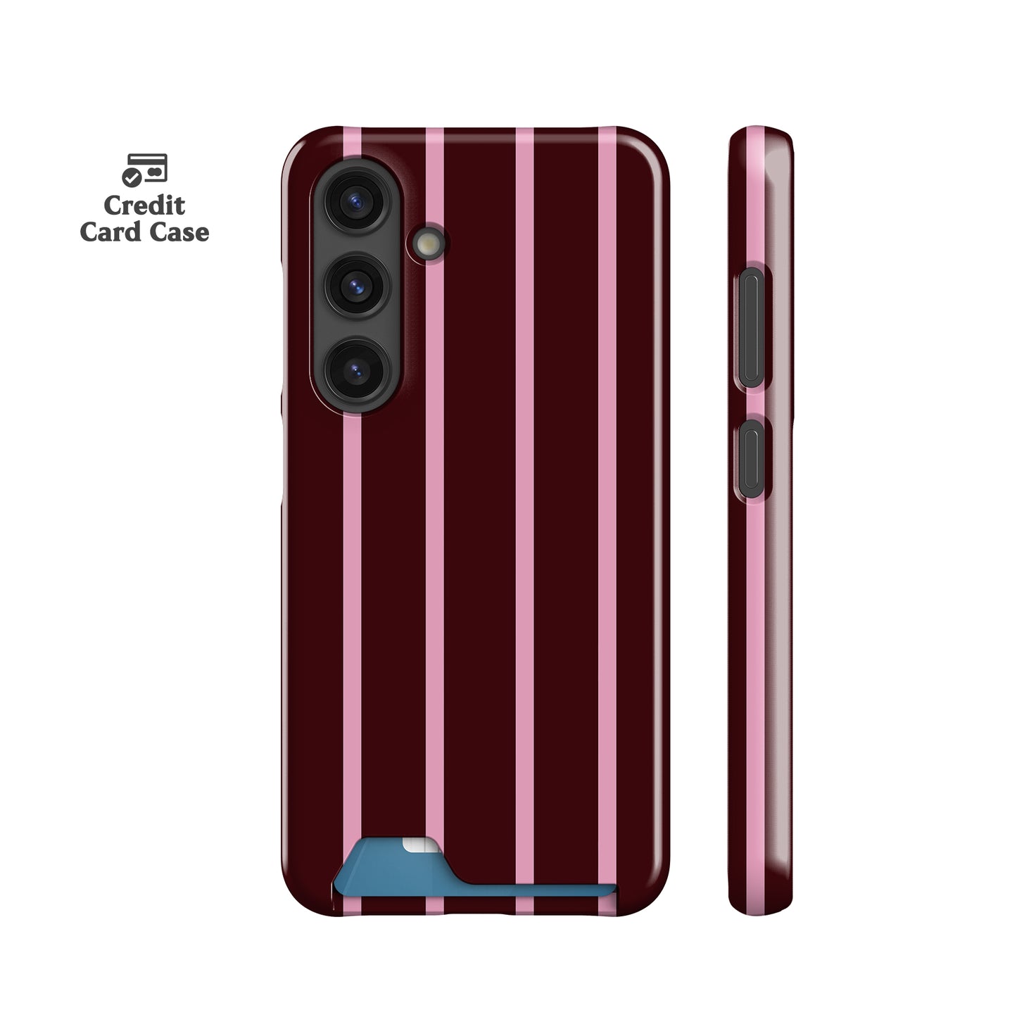 Minimal Maroon Striped Card Case