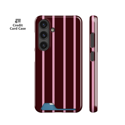 Minimal Maroon Striped Card Case