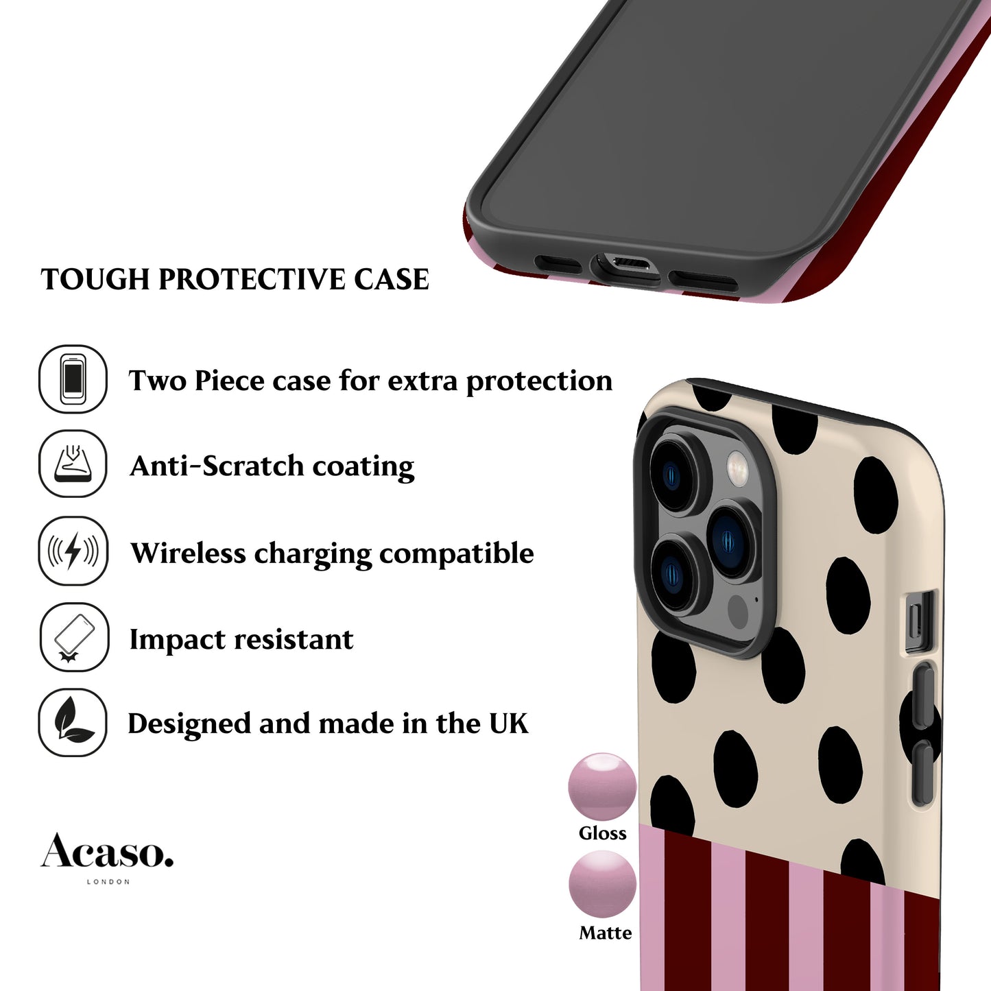 Pink Striped Polka Dot Phone Case