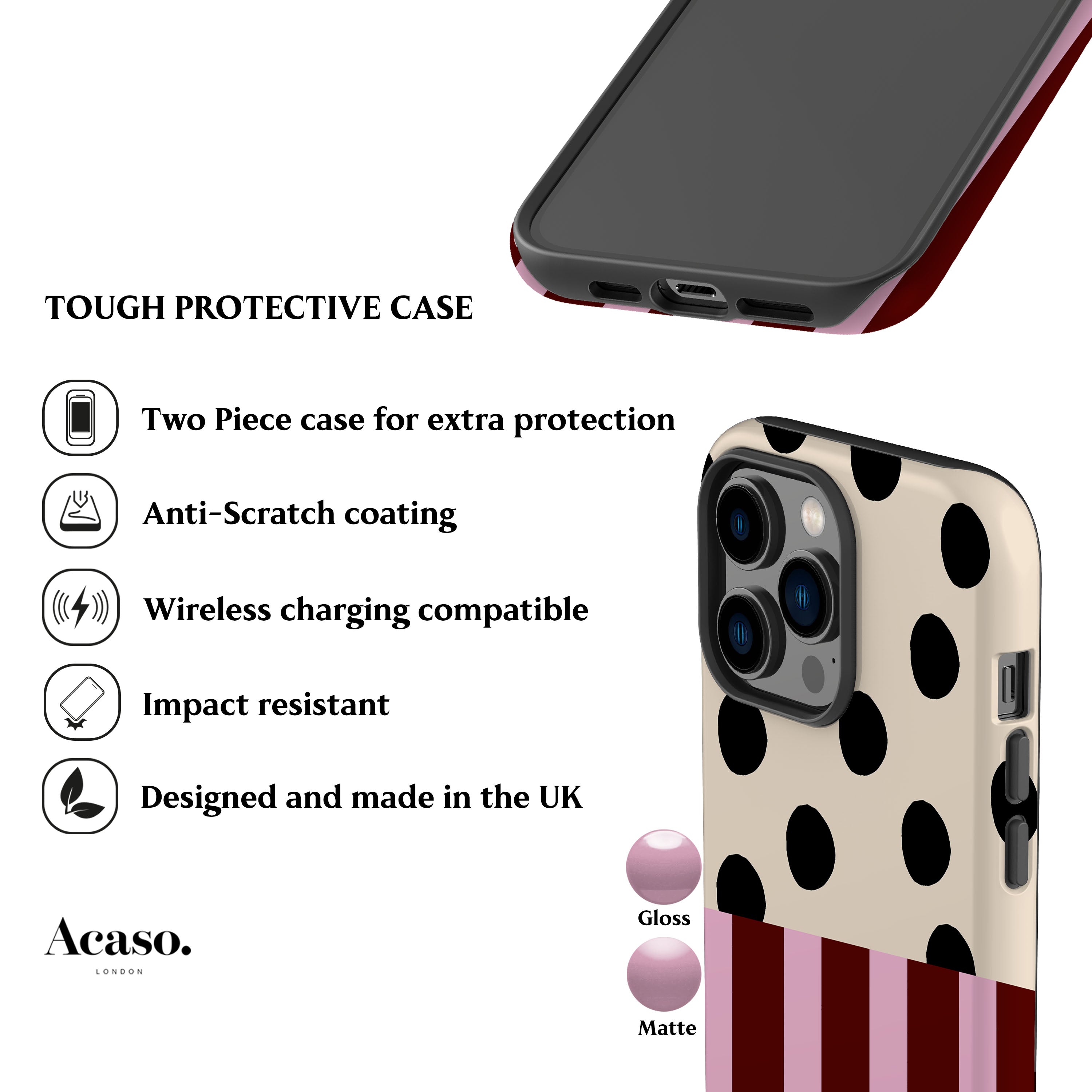 Pink Striped Polka Dot Phone Case