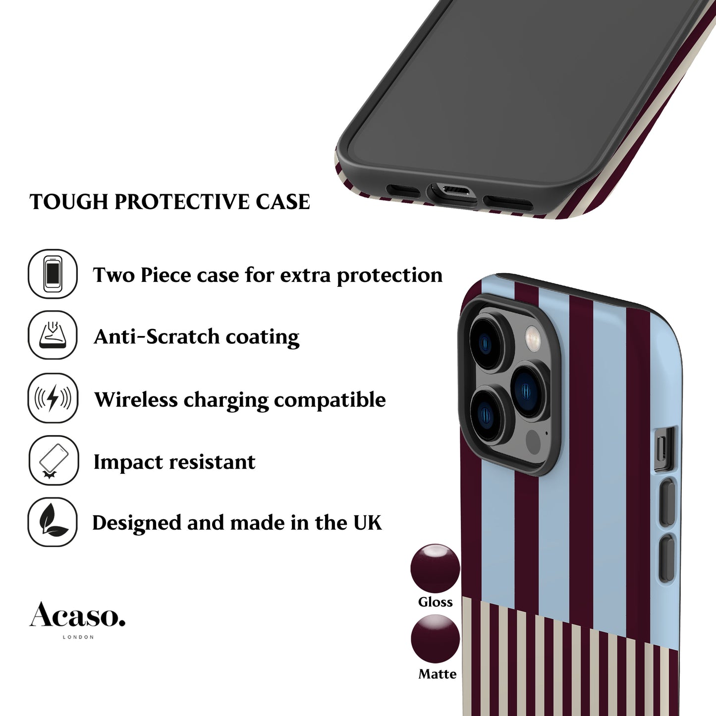 Blue Maroon Modern Stripes Phone Case
