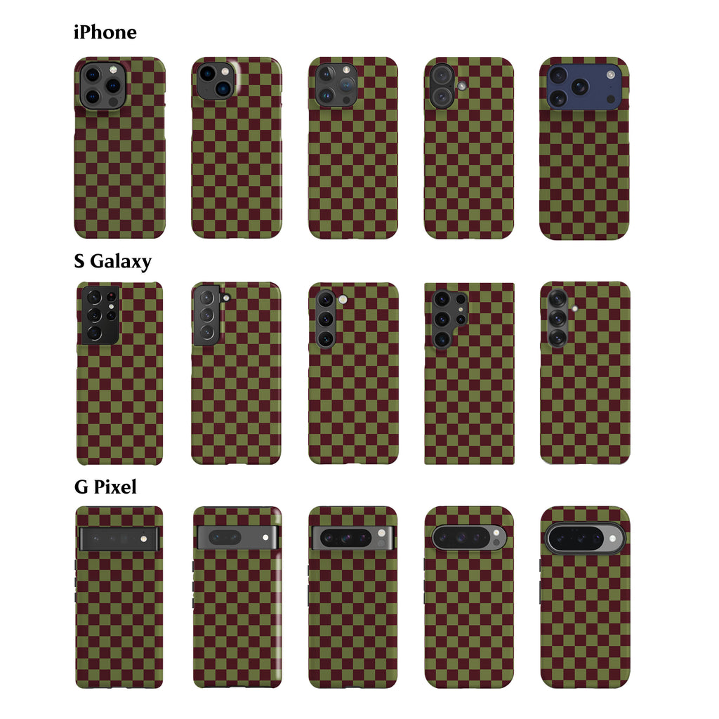 Moss Maroon Checkered Phone Case