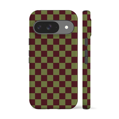 Moss Maroon Checkered Phone Case