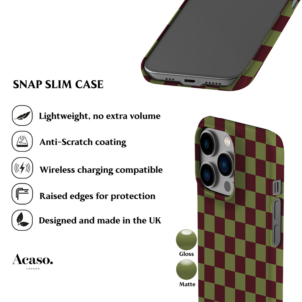 Moss Maroon Checkered Phone Case