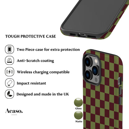 Moss Maroon Checkered Phone Case