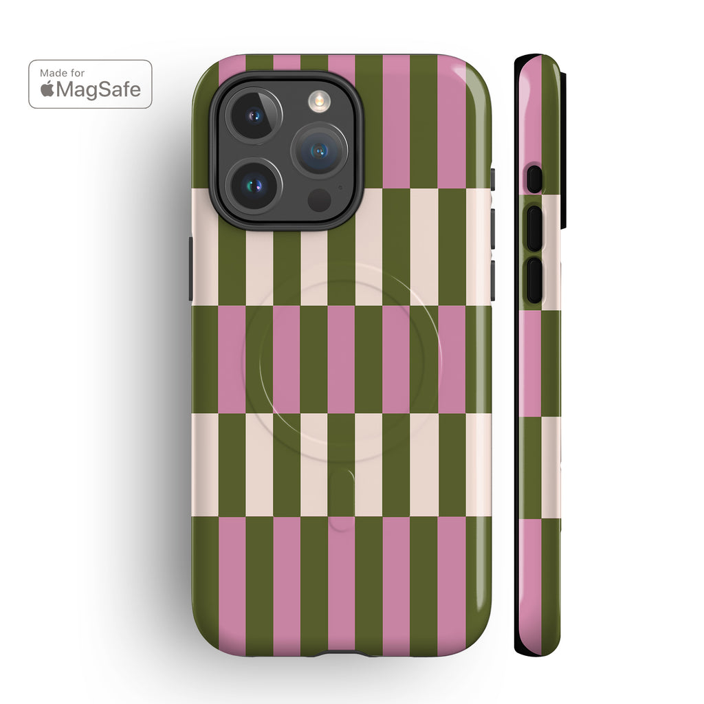 Moss Pink Spring Stripes MagSafe iPhone Case