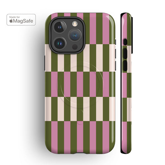 Moss Pink Spring Stripes MagSafe iPhone Case