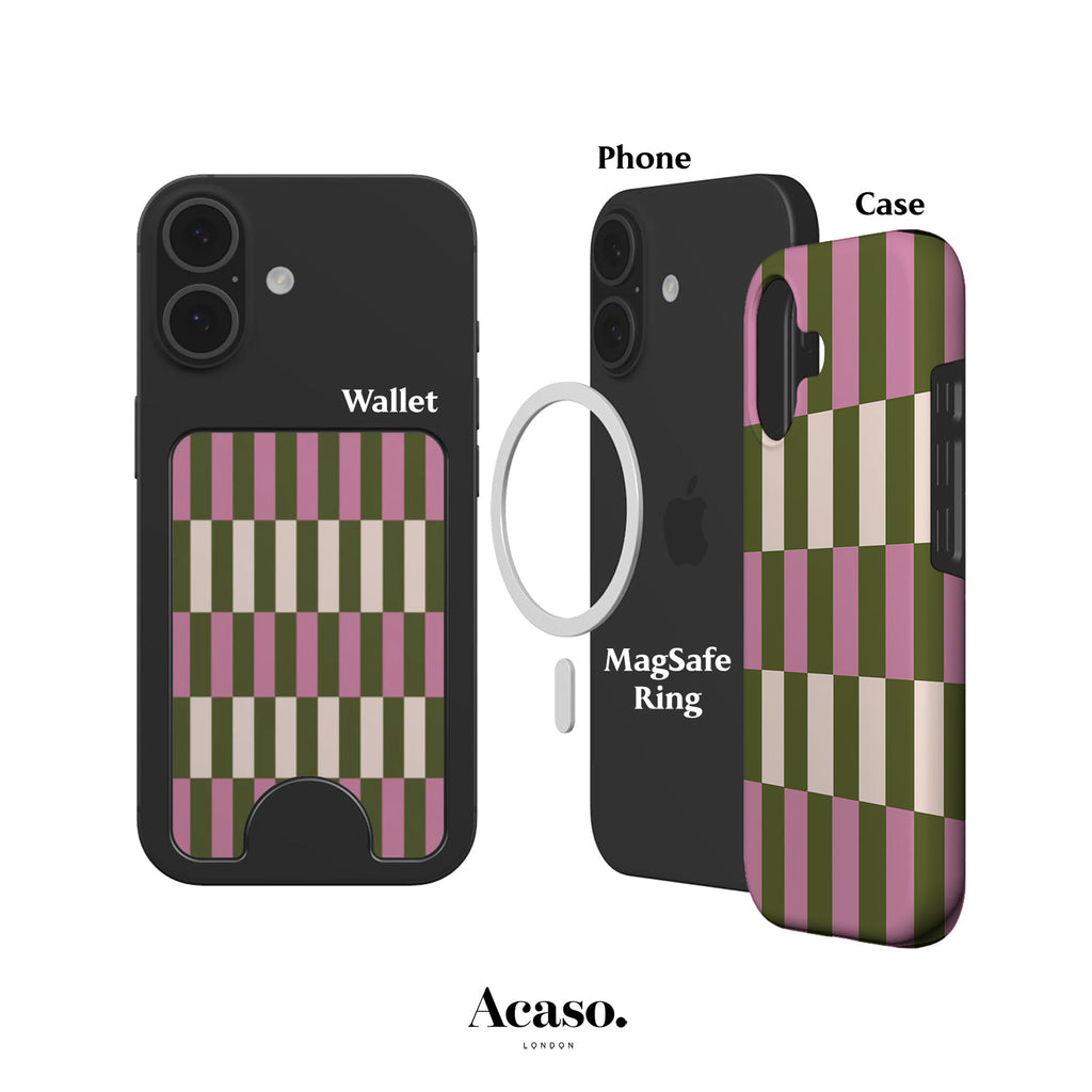 Moss Pink Spring Checkers Magnetic Phone Wallet