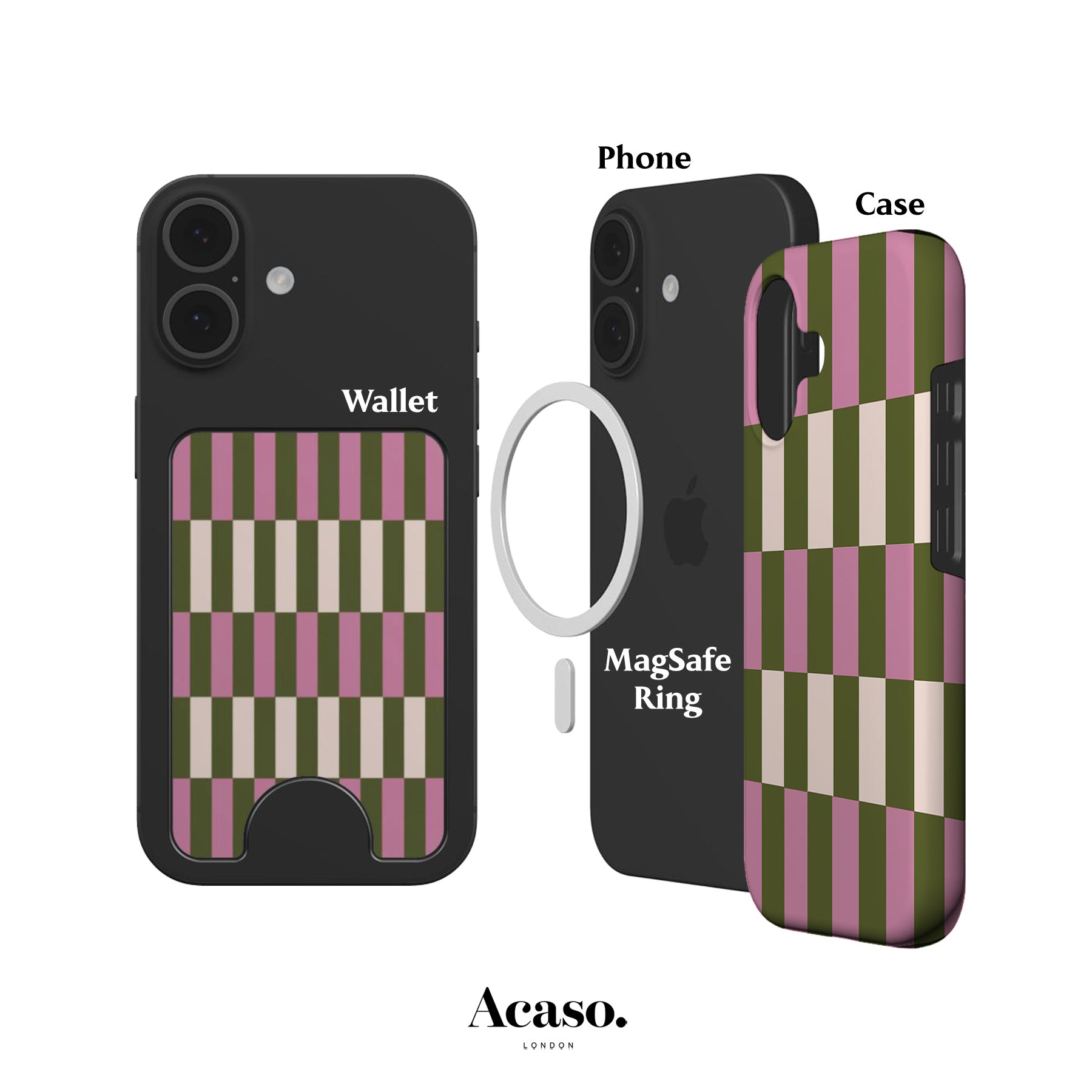 Moss Pink Spring Checkers Magnetic Phone Wallet