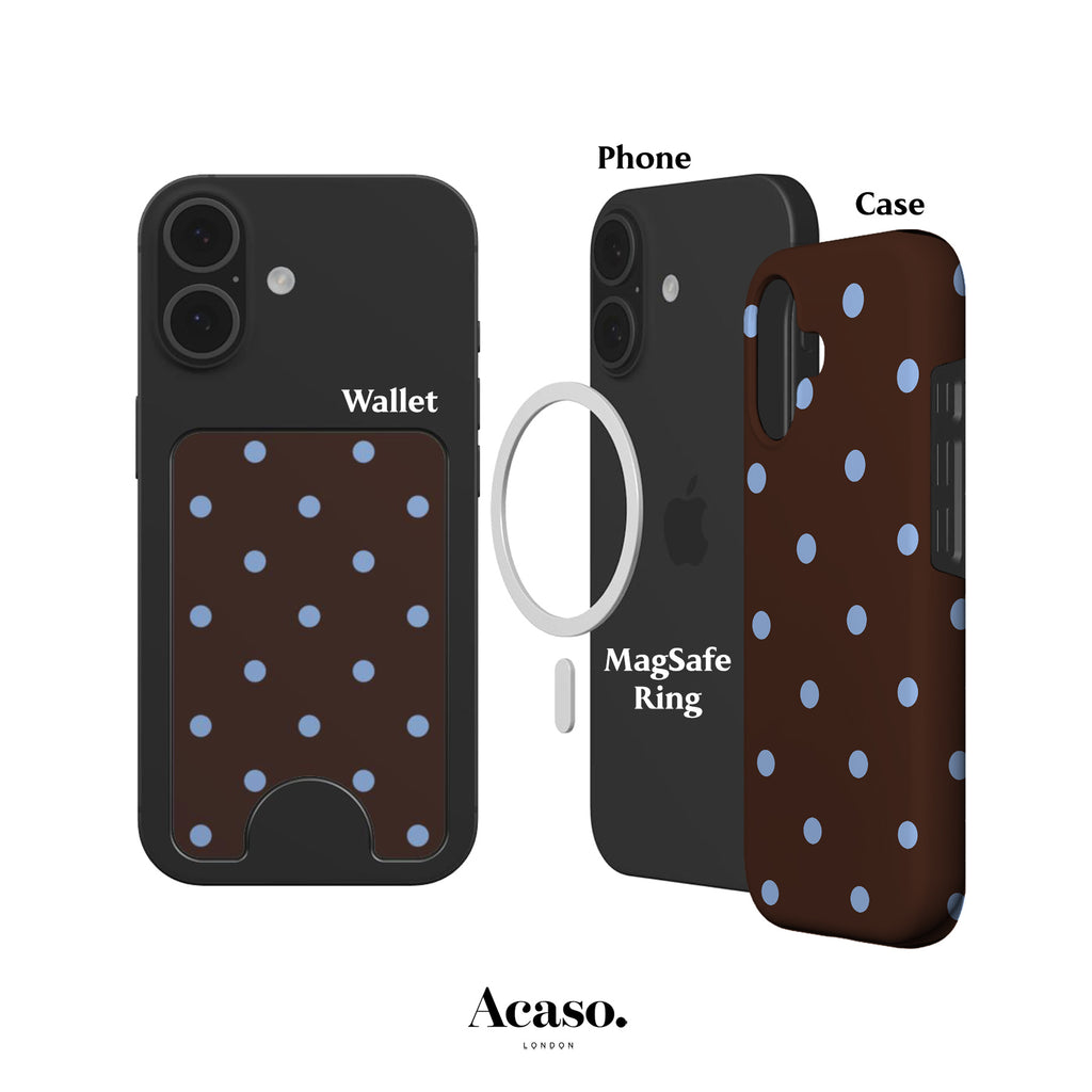 Nala Brown Blue Polka Dots Magnetic Phone Wallet