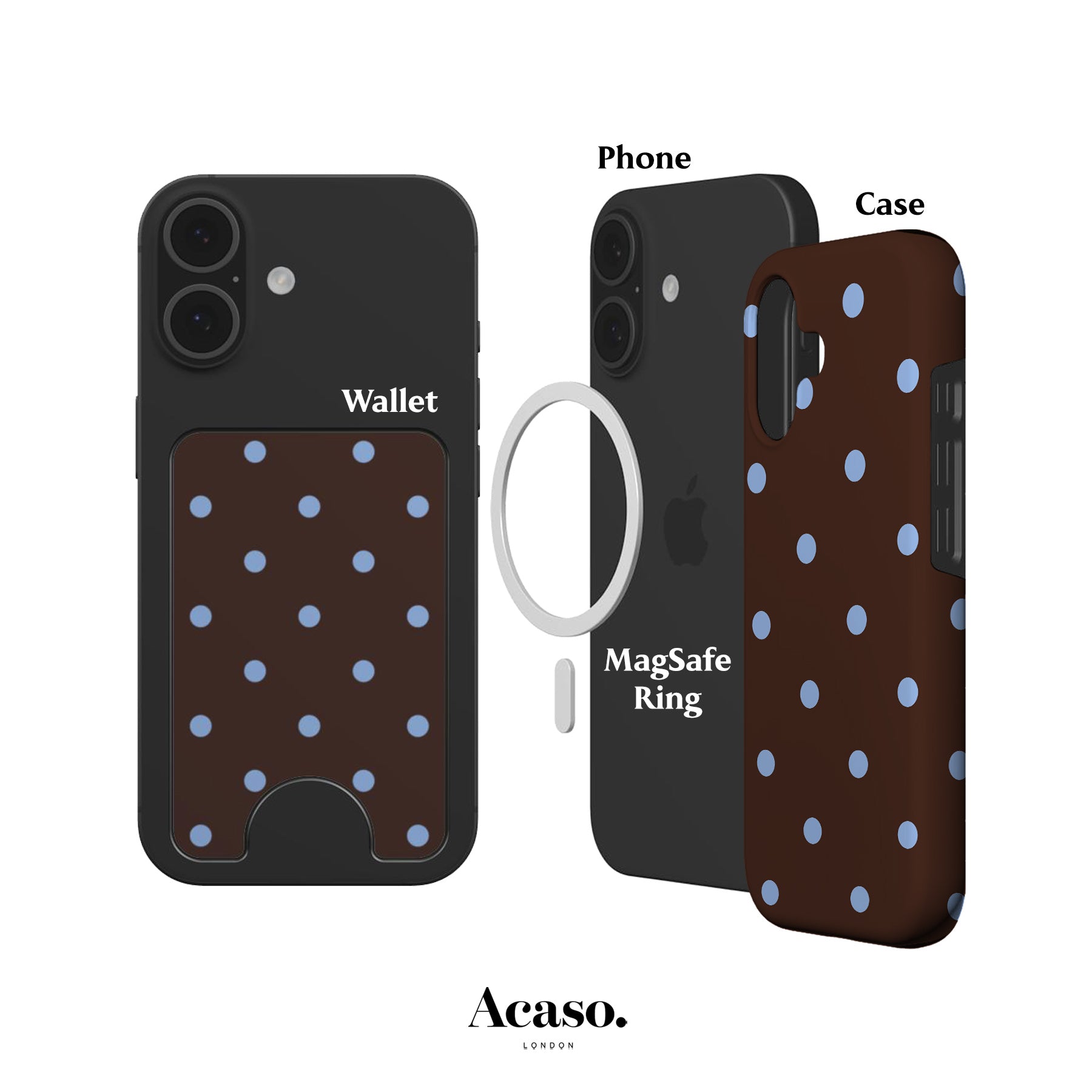 Nala Brown Blue Polka Dots Magnetic Phone Wallet