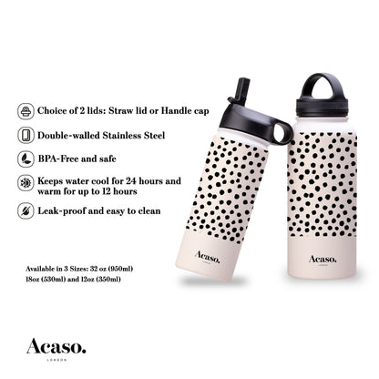 PAINTED DOTS White Steel Water Bottle