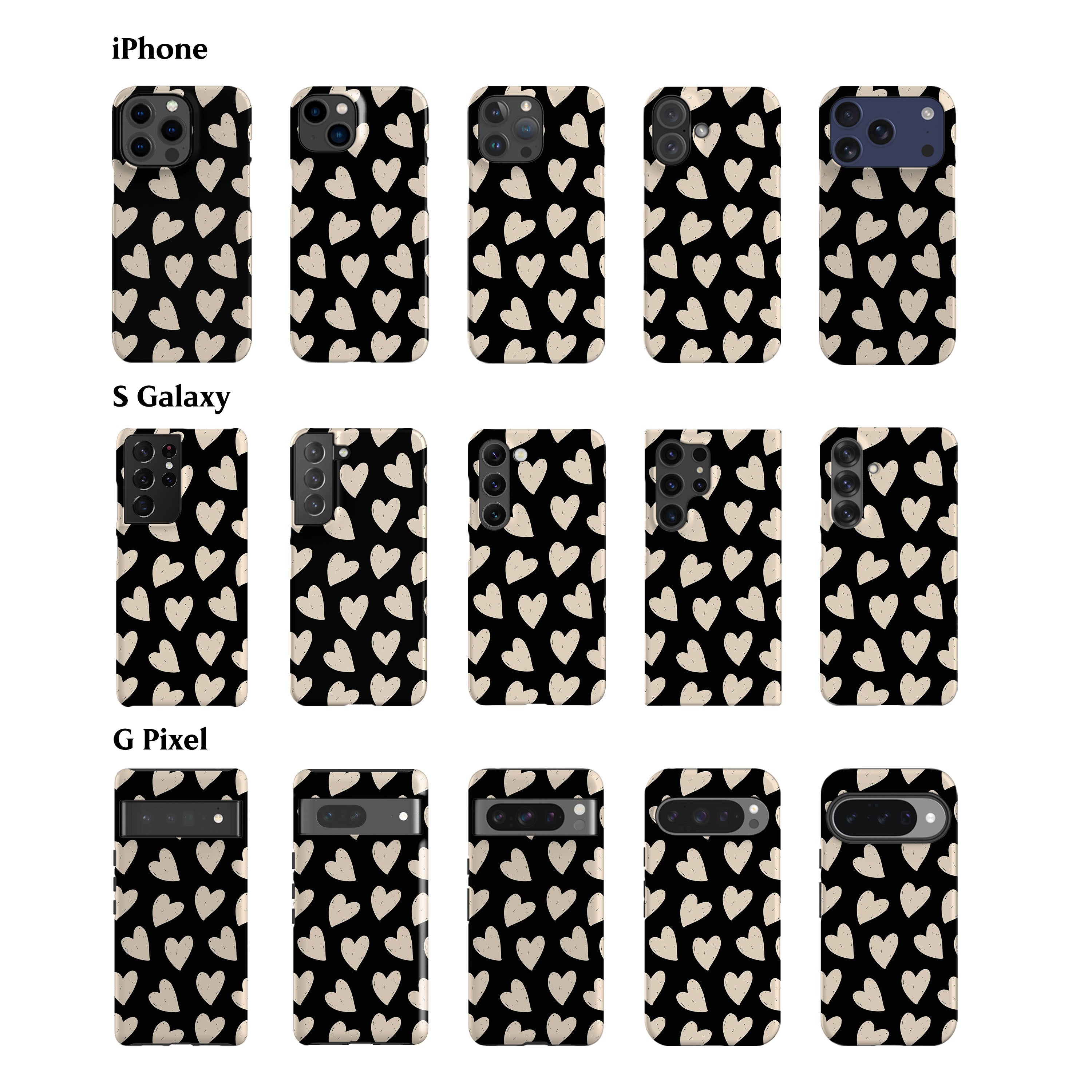 Painted Hearts Black Phone Case