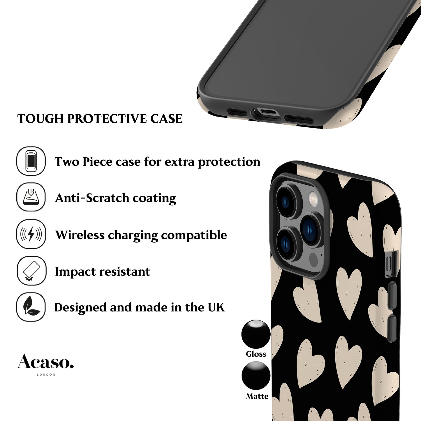 Painted Hearts Black Phone Case