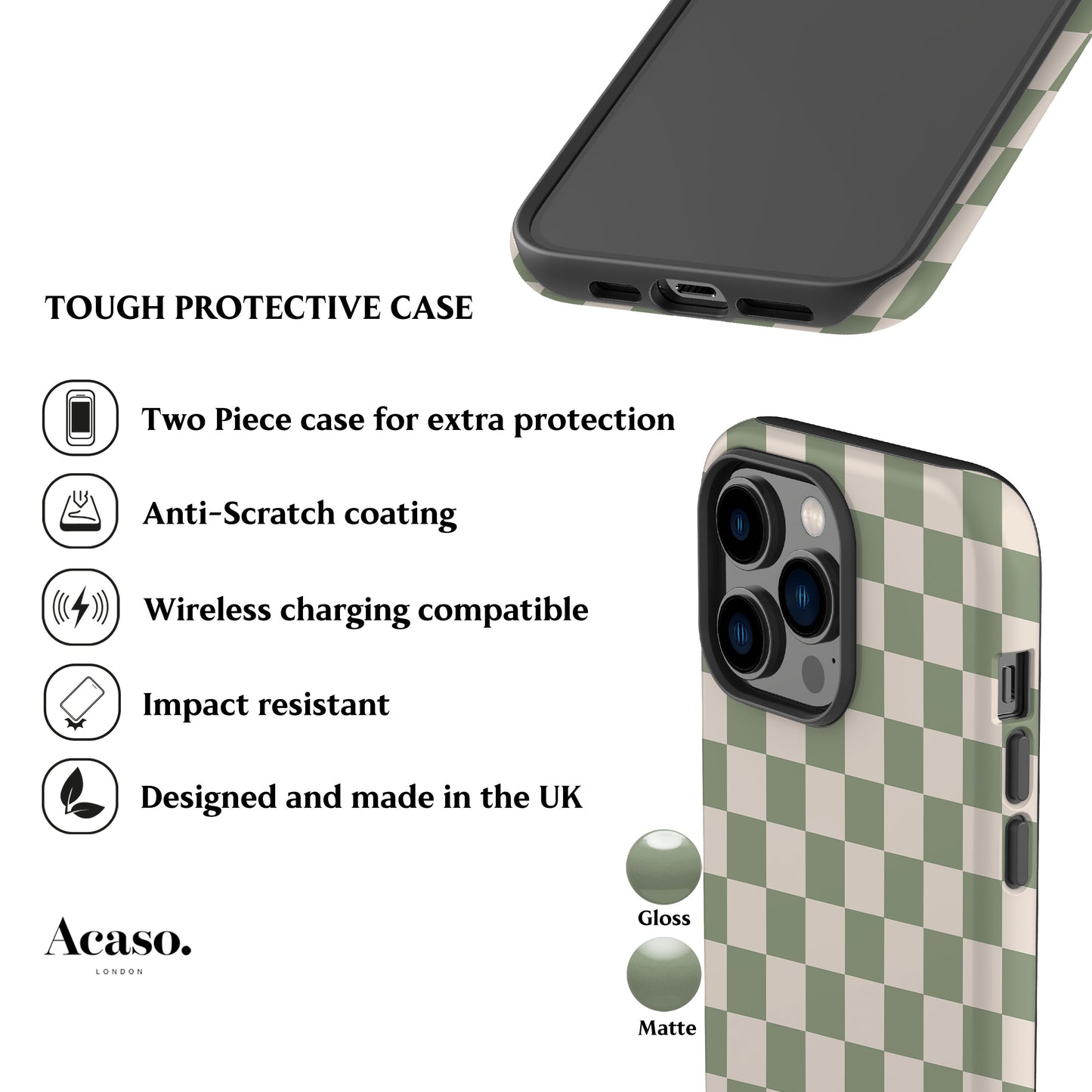 Pale Green Checkered Phone Case