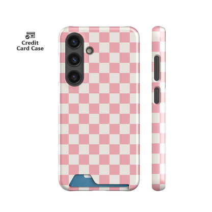 Pastel Pink Checkers Card Case
