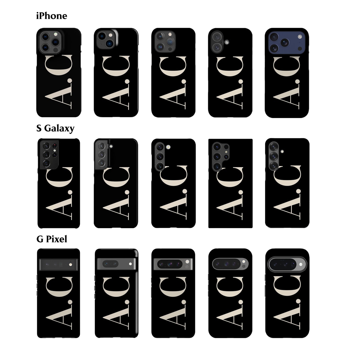 Custom Initials Black Phone Case