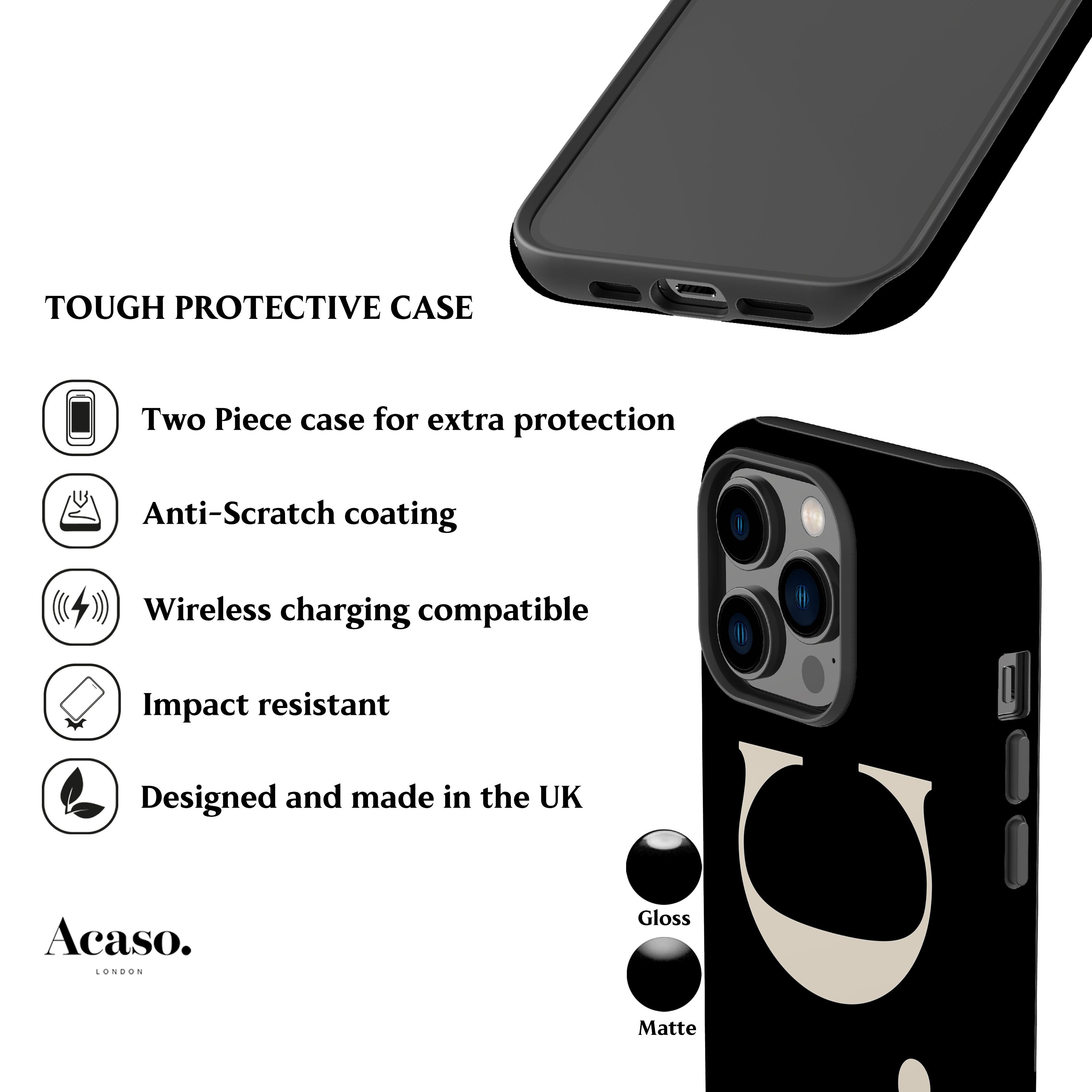 Custom Initials Black Phone Case