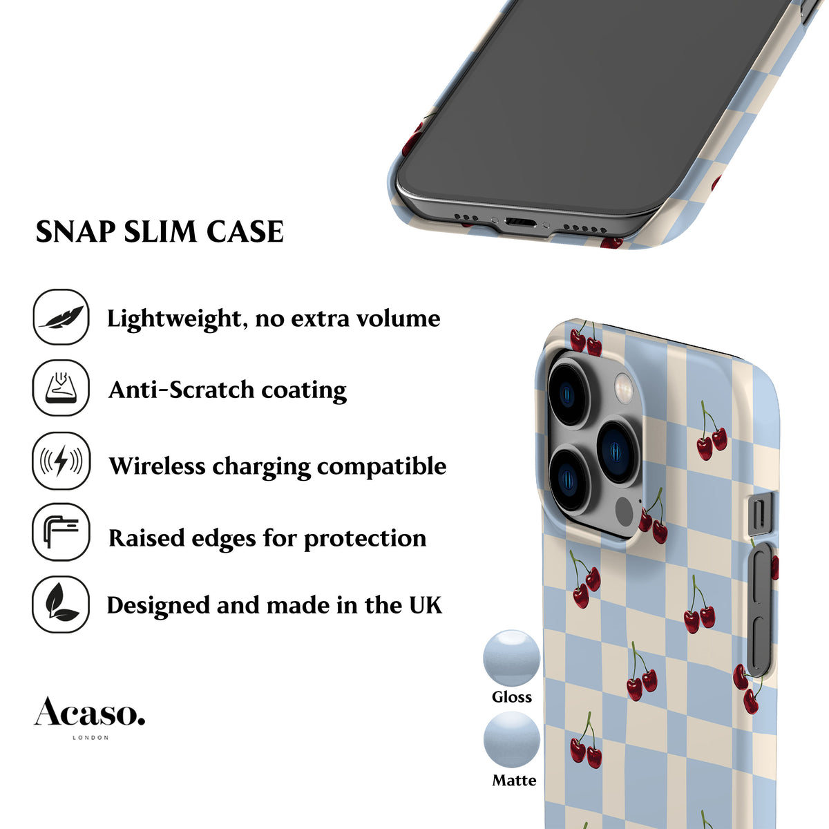 Picnic Cherries Blue Phone Case