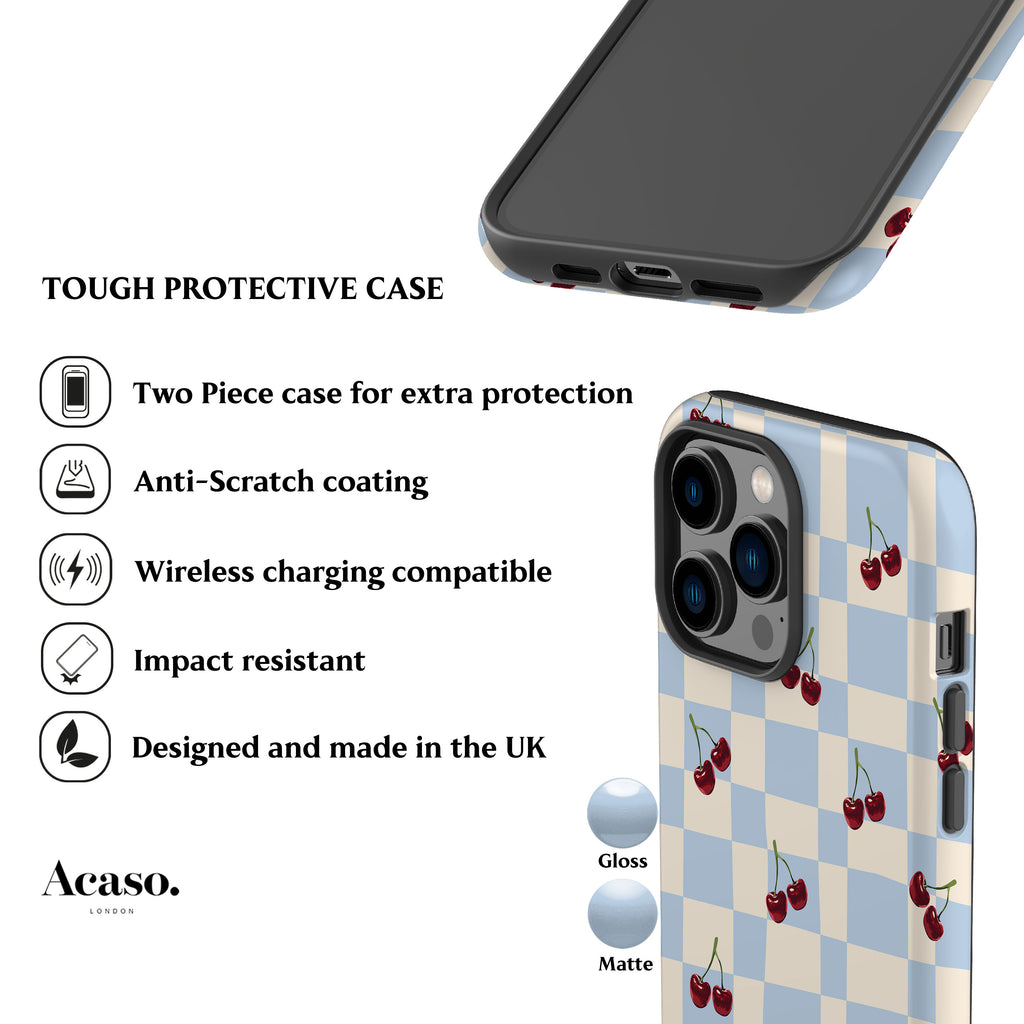 Picnic Cherries Blue Phone Case