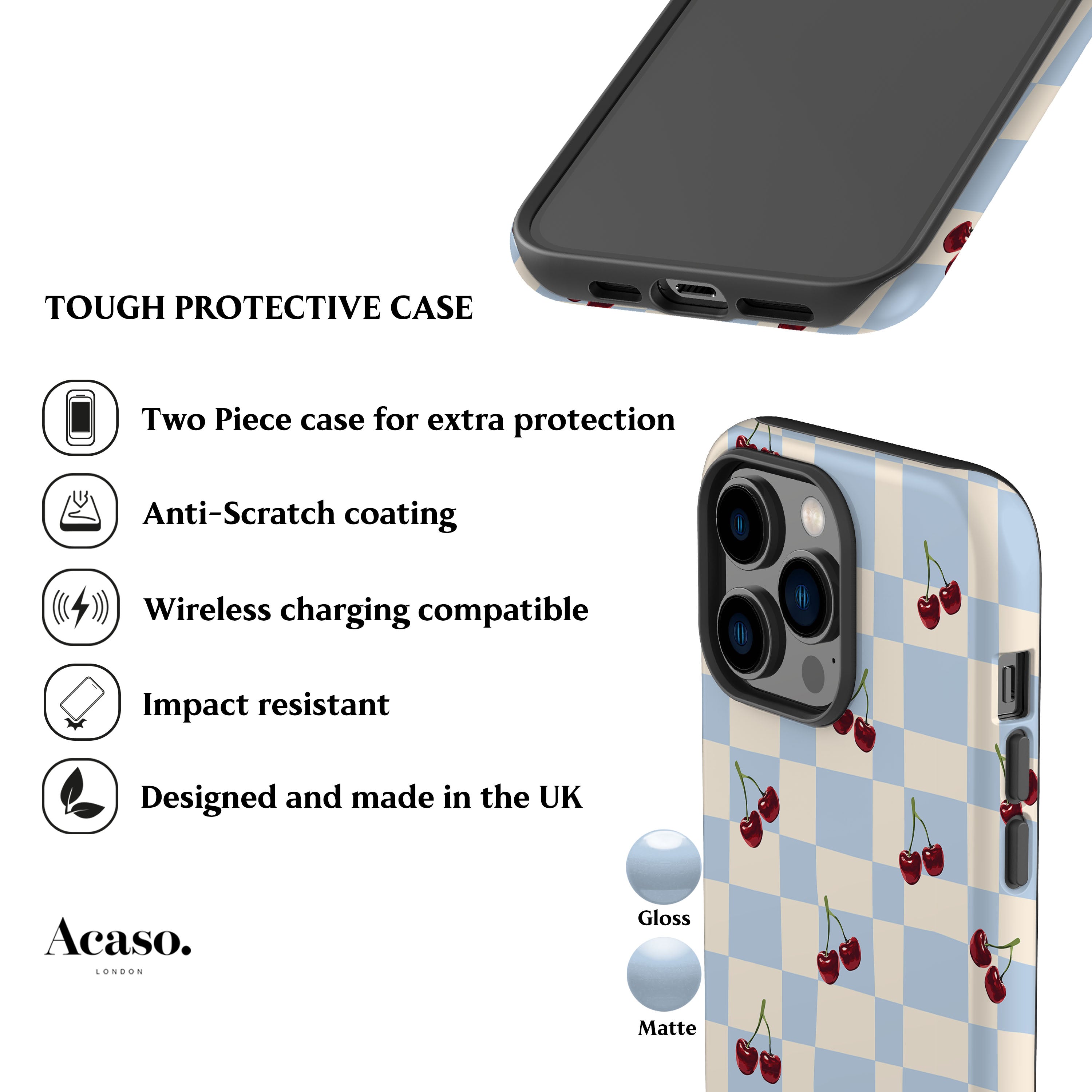 Picnic Cherries Blue Phone Case