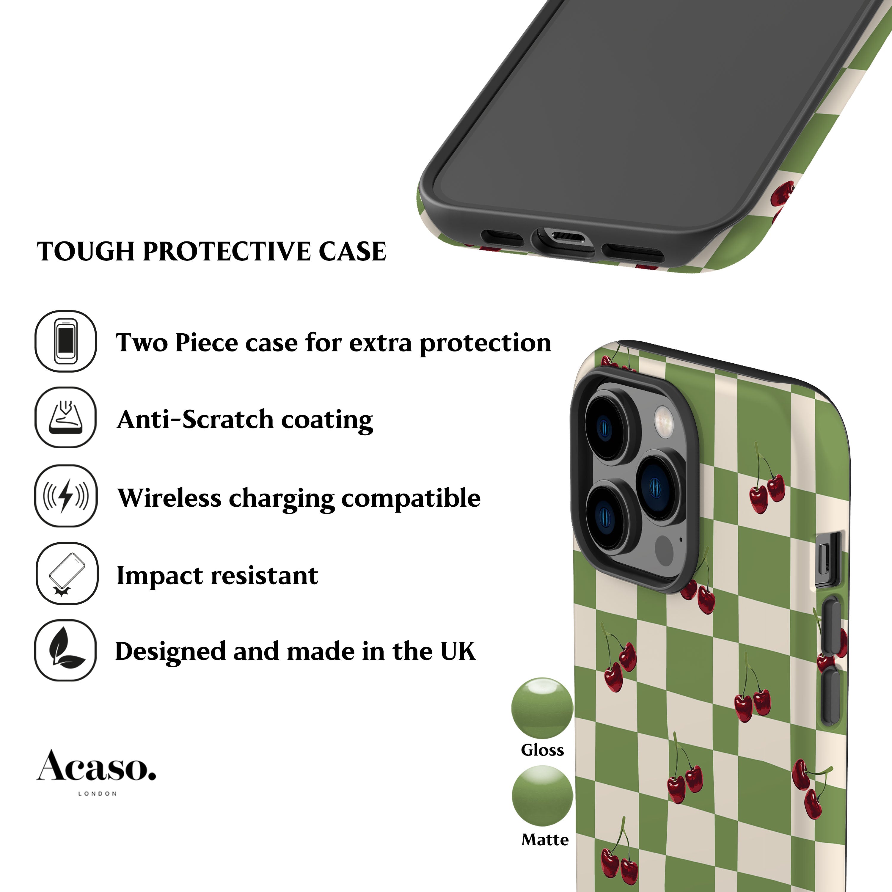 Picnic Cherries Green Phone Case