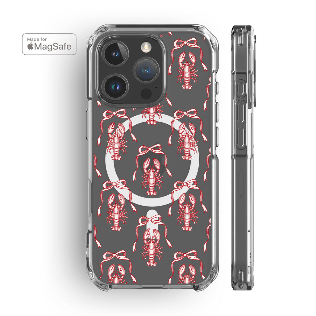 Pink Bow Lobster Clear MagSafe iPhone Case