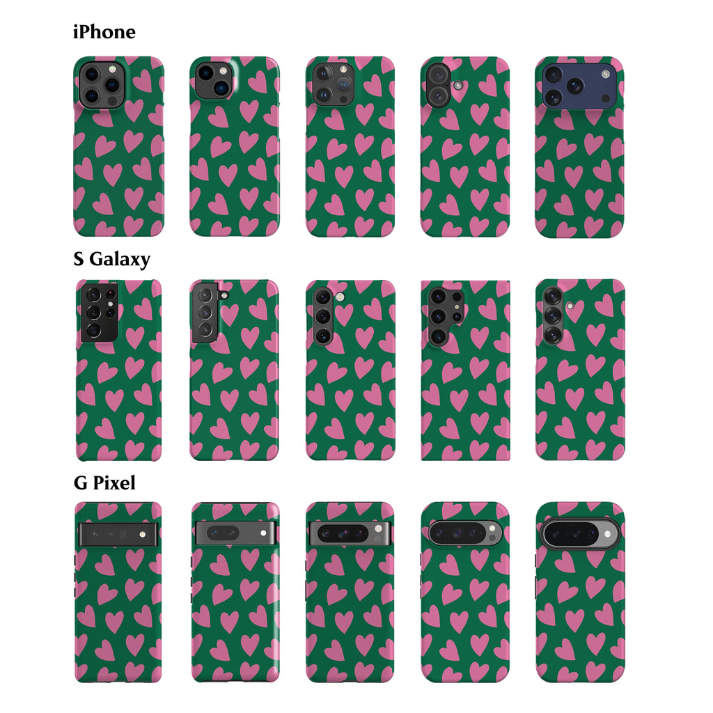 Pink Hearts Green Phone Case