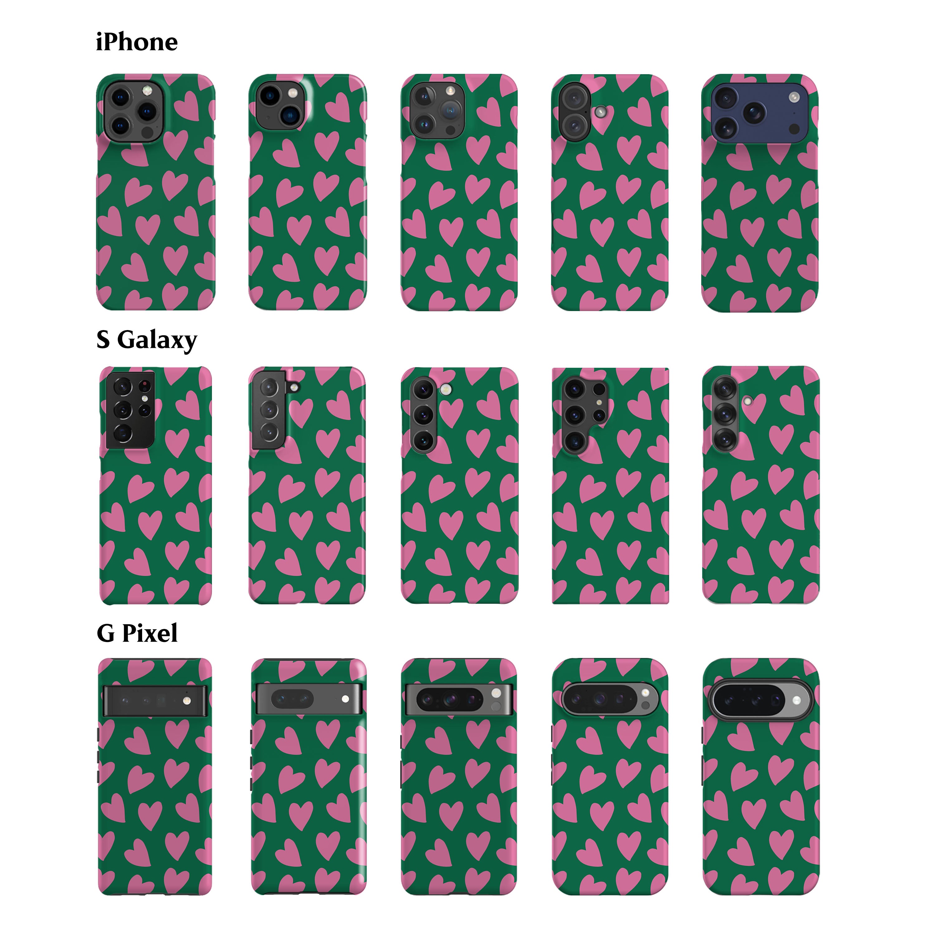 Pink Hearts Green Phone Case