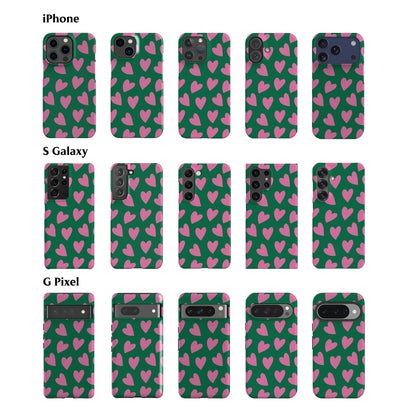 Pink Hearts Green Phone Case