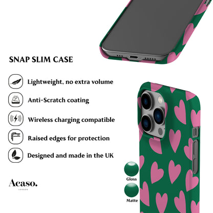 Pink Hearts Green Phone Case