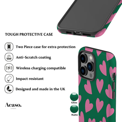 Pink Hearts Green Phone Case