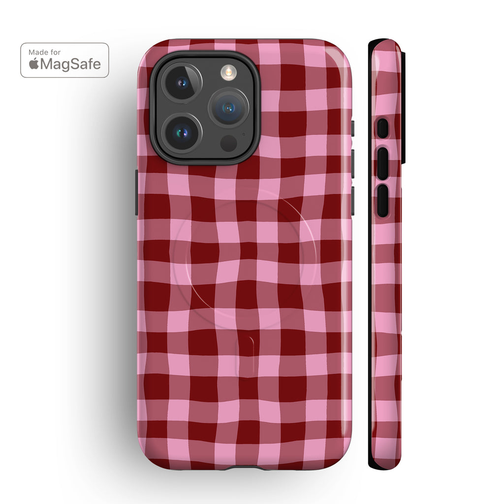 Pink Maroon Plaid MagSafe iPhone Case