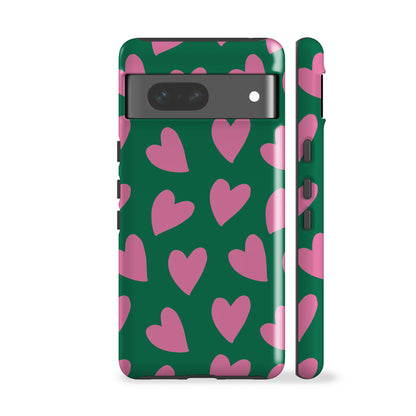 Pink Hearts Green Phone Case